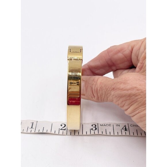 Michael Kors Gold Tone Hinged Bangle Bracelet Polished Logo Clasp MK Designer - Picture 6 of 7